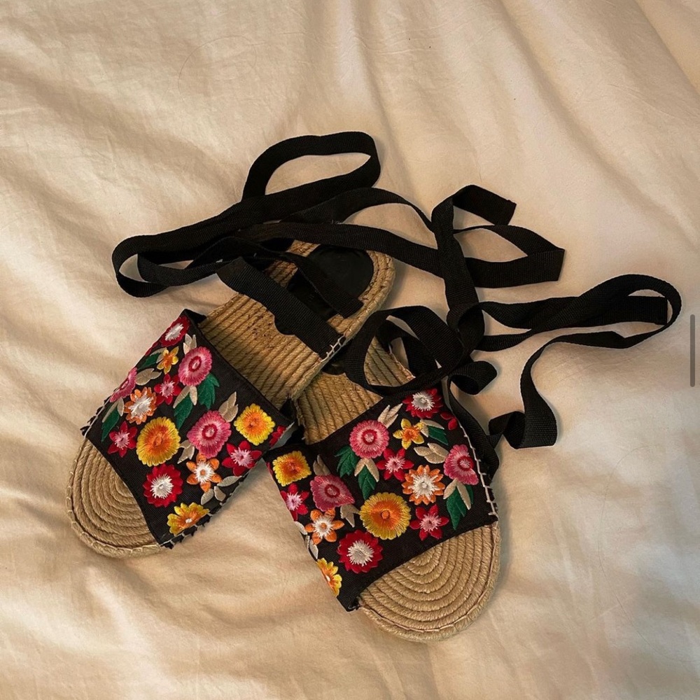 ASOS Design embroidered wrap up sandals. Size 8. True to size.